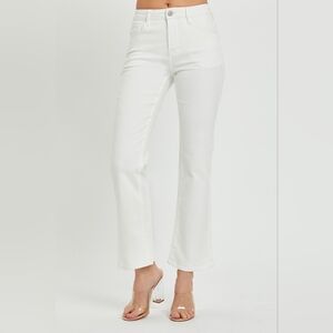 RISEN Mid-Rise Waist Bootcut Classic Jeans Slim Fit Stretch White Denim Pants